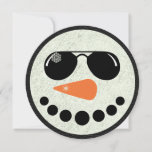 Cool Snowman Round Christmas Flat Card<br><div class="desc">Cool Snowman Round Christmas Flat Card. Snowman Face on a Round Flat Card with Black Leather and Silver Glitter Look. Photo and Text Editable Card.</div>