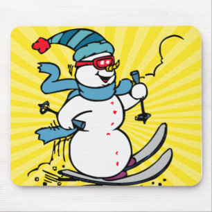 Cool Snowman Skiing skiing lovers winter sport Mouse Mat
