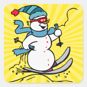 Cool Snowman Skiing skiing lovers winter sport Square Sticker