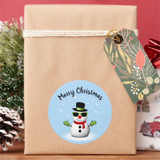 Cool Snowman w Shades and Adorable Smirk Christmas Classic Round Sticker (Holiday)