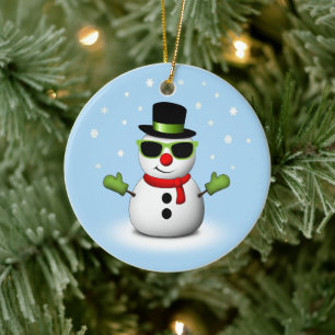 Cool Snowman with Shades and Adorable Smirk Ceramic Tree Decoration