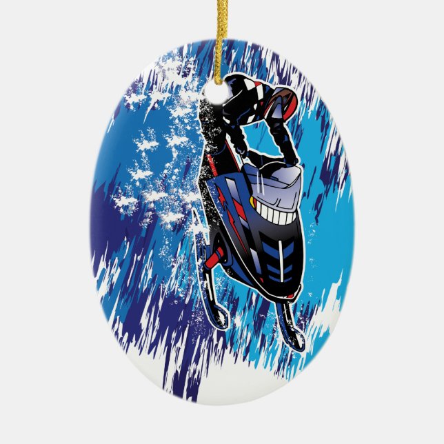 Cool Snowmobiler Ceramic Tree Decoration (Front)