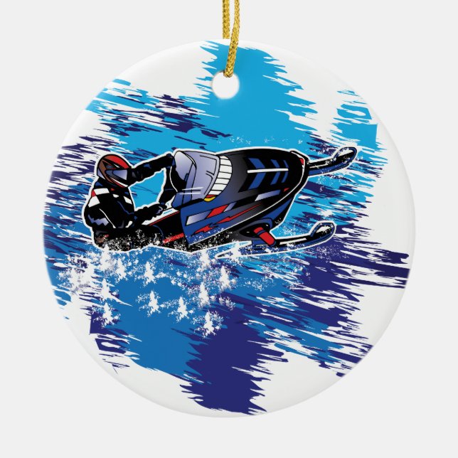 Cool Snowmobiler Ceramic Tree Decoration (Front)