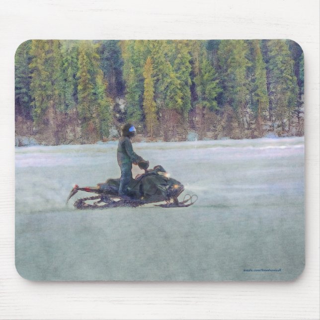 Cool Snowmobiler on Ice Lake Winter Sports Theme Mouse Mat (Front)