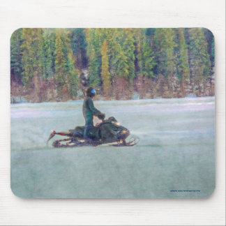 Cool Snowmobiler on Ice Lake Winter Sports Theme Mouse Mat