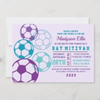 COOL SOCCER  Aqua Purple Bat Mitzvah Invitation