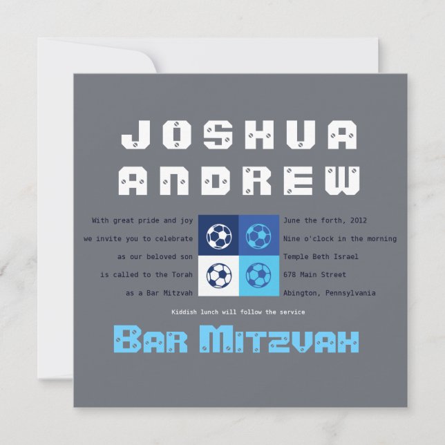 COOL SOCCER Bar Bat Mitzvah Invitation (Front)