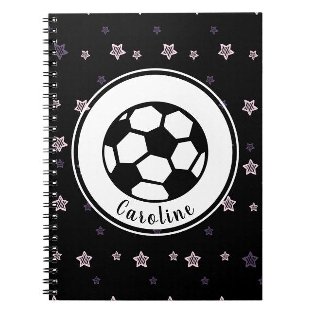 Cool Soccer Girl Pink & Black Sporty Personalised Notebook (Front)