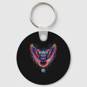 Cool Soccer Owl Art Paint Splatter Design Key Ring