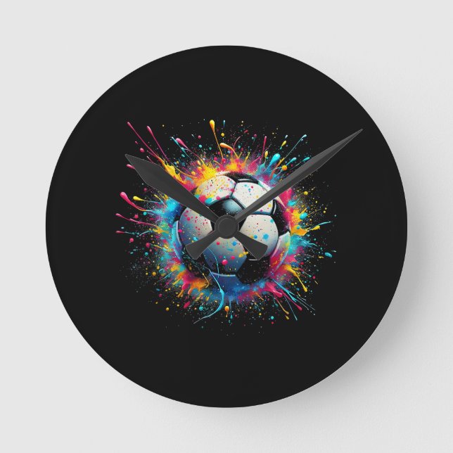 Cool Soccer Player Sport For Boys Men Girls Women Round Clock (Front)