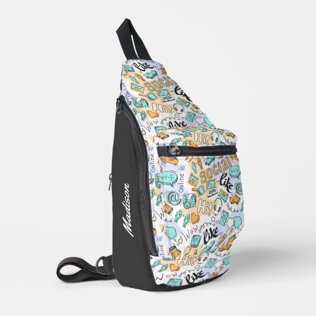 Cool Social Media custom name Sling Bag (Left Corner)