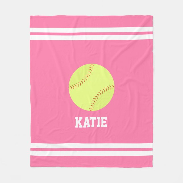 Cool Softball Themed Personalised Kids Fleece Blanket (Front)