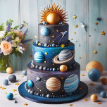 COOL SOLAR SYSTEM THEME  KIDS BIRTHDAY CAKE CARD<br><div class="desc">OUT OF THIS WORLD! KIDS BIRTHDAY LAYER CAKE ON THE FRONT OF THE CARD.  COMPLETELY EDITABLE COPY ON THE BACK.</div>