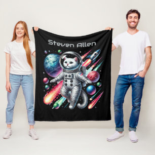 Cool space lovers add name cat fleece blanket