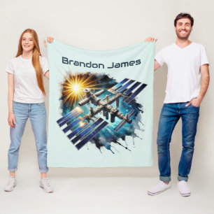 Cool space lovers add name fleece blanket