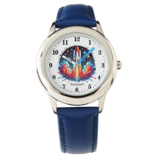 Cool space rocket add name Watch (Front)