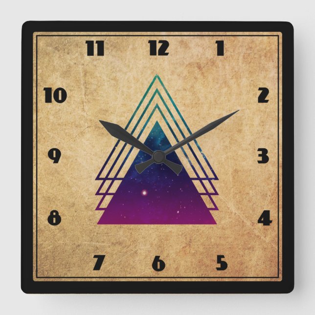 Cool Space Triangles on Grunge Background Square Wall Clock (Front)