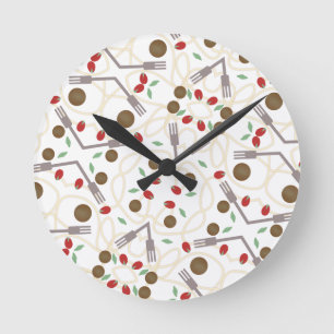 Cool Spagetti and Meatballs Foodie Pattern Round Clock