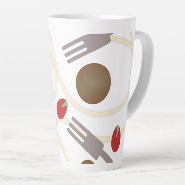 Cool Spaghetti Meatballs Pattern Latte Mug (Right Angle)