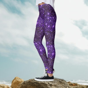 Cool Sparkle Glitzy Glitter Purple Galaxy Pattern Leggings