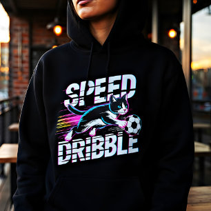 Cool Speed Dribble Cat Soccer For Athletes & Gamer Hoodie