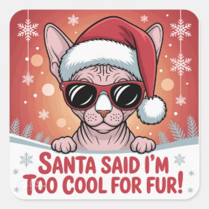 Cool Sphynx Cat Christmas Santa Design Square Sticker