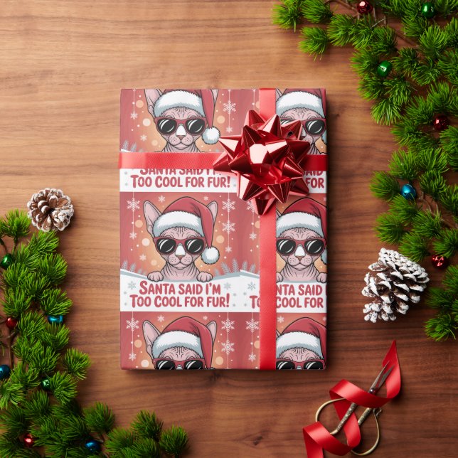 Cool Sphynx Cat Christmas Santa Design Wrapping Paper (Holiday Gift)