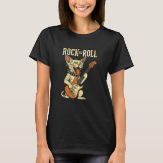 Cool Sphynx Cat Playing Guitar Funny Rock Music Fe T-Shirt