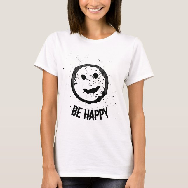 Cool Spilled Stained Be Happy face T-Shirt (Front)