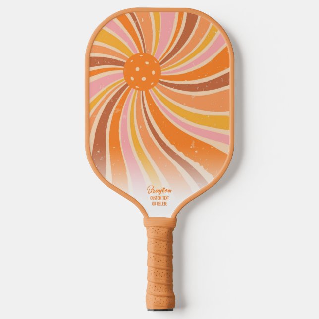 Cool Spiral Swirl Retro Rays Custom Text Name Pickleball Paddle (Front)