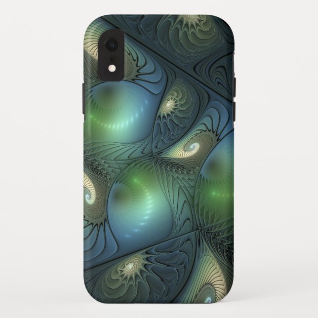 Cool Spirals Beige Green Turquoise Fractal Art Case-Mate iPhone Case (Back)