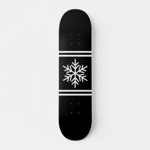 Cool Sporty Black White Racing Stripes Snowflake Skateboard