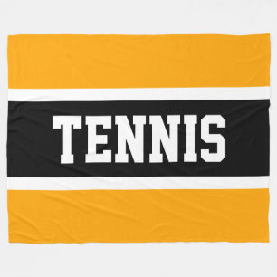 Cool Sporty Bold Yellow Black TENNIS Letters Text Fleece Blanket