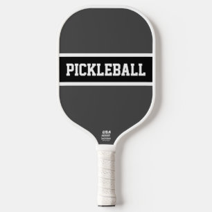 Cool Sporty Grey Black PICKLEBALL Text Stripes  Pickleball Paddle