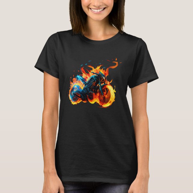 Cool sporty Motorcycle on Fire T-Shirt (Front)