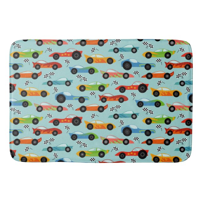 Cool Sporty Race Cars Kids Bath Mat (Front)