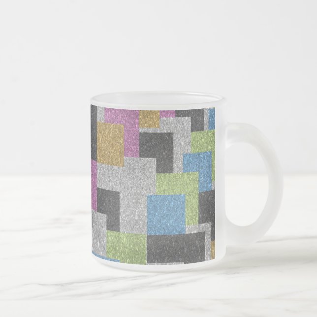 Cool squares shapes abstract art glitter shine frosted glass coffee mug (Right)