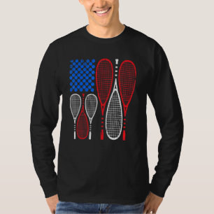 Cool Squash Sport Tennis Us American Flag T-Shirt