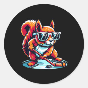 Cool Squirrel Ice Hockey Player Shades Classic Round Sticker