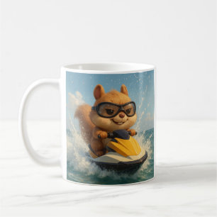 Cool Squirrel on Jet Ski. Funny Summer. Coffee Mug