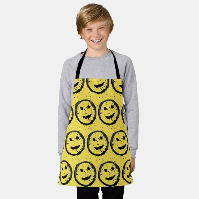 Cool Stained Happy Smiling face pattern yellow Apron (Worn)