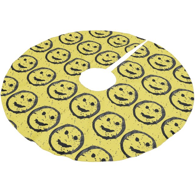 Cool Stained Happy Smiling face pattern yellow Brushed Polyester Tree Skirt (Angled)