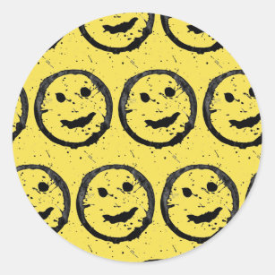 Cool Stained Happy Smiling face pattern yellow Classic Round Sticker