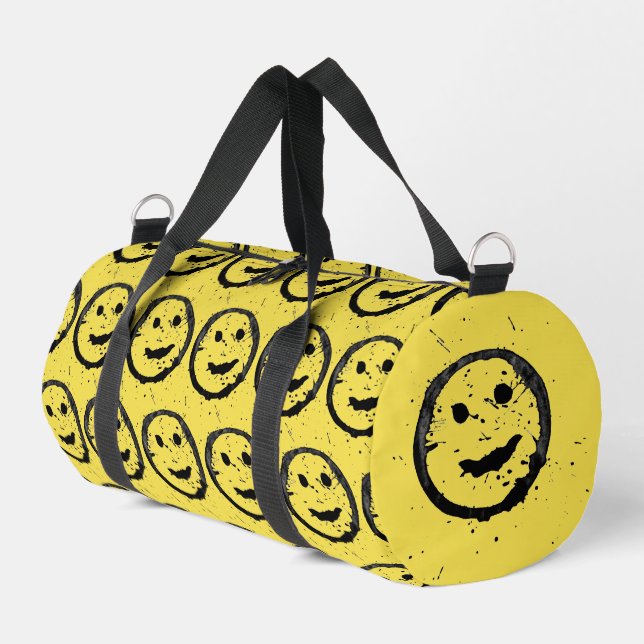 Cool Stained Happy Smiling face pattern yellow Duffle Bag (Left Corner)