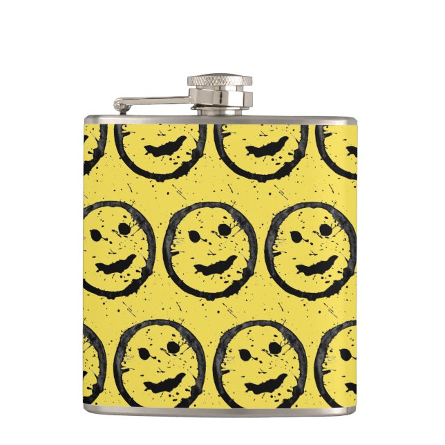 Cool Stained Happy Smiling face pattern yellow Hip Flask (Front)