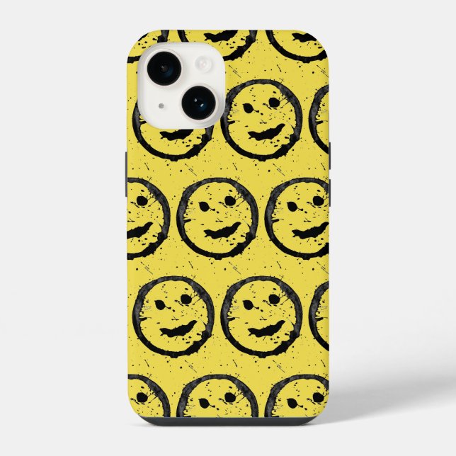 Cool Stained Happy Smiling face pattern yellow iPhone Case (Back)
