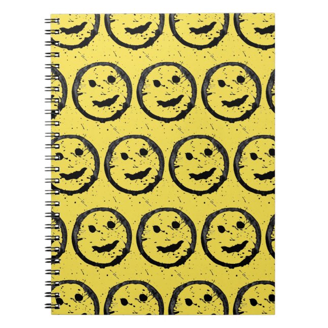 Cool Stained Happy Smiling face pattern yellow Notebook (Front)