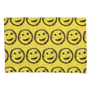 Cool Stained Happy Smiling face pattern yellow Pillowcase