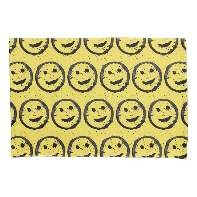 Cool Stained Happy Smiling face pattern yellow Pillowcase (Front)