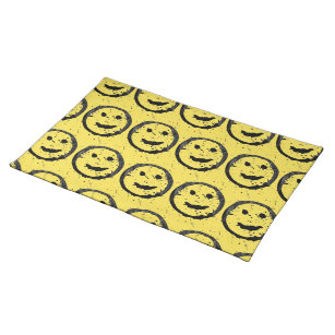 Cool Stained Happy Smiling face pattern yellow Placemat